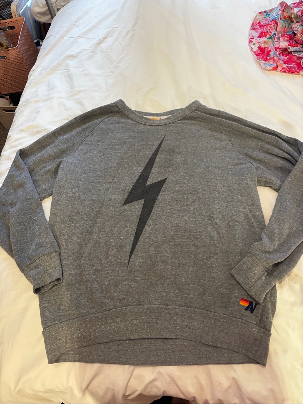 Aviator Nation Grey Lightning Bolt Crewneck Sweatshirt